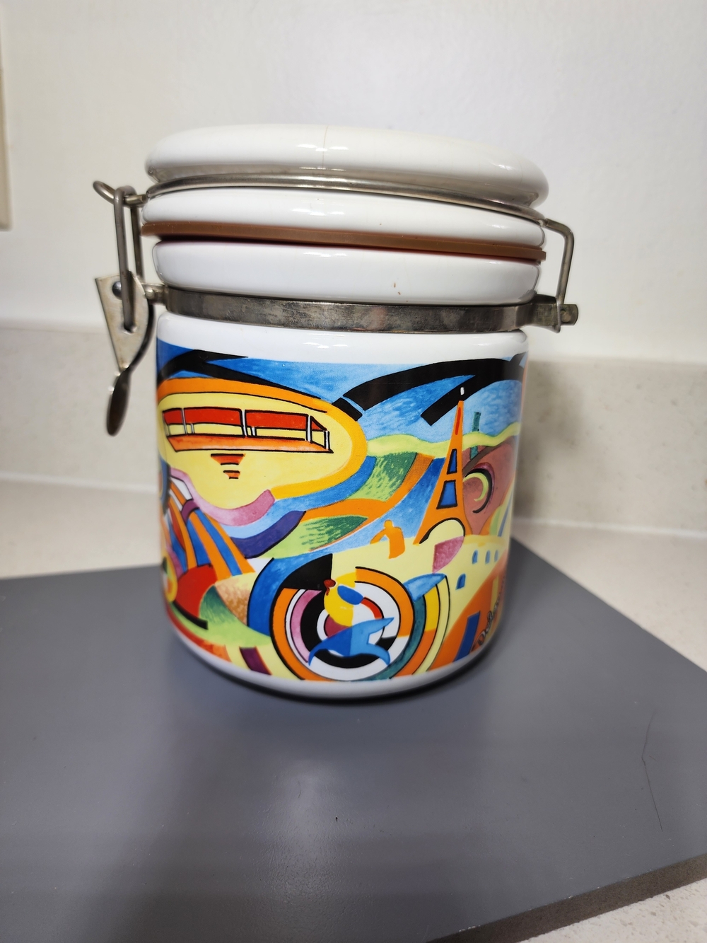 Vintage Colorful Abstract Ceramic Storage Jar - Canister By D Burrows